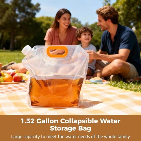 36 Pack Collapsible Water Storage Bags, 5L (1.32 Gallon) with Handle & Large Opening, Foldable Reusable for Camping, Hiking, Backpacking, and Emergency Use in Saudi Arabia