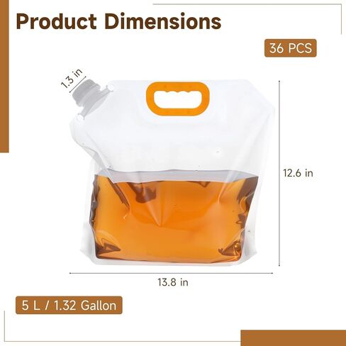 36 Pack Collapsible Water Storage Bags, 5L (1.32 Gallon) with Handle & Large Opening, Foldable Reusable for Camping, Hiking, Backpacking, and Emergency Use in Saudi Arabia