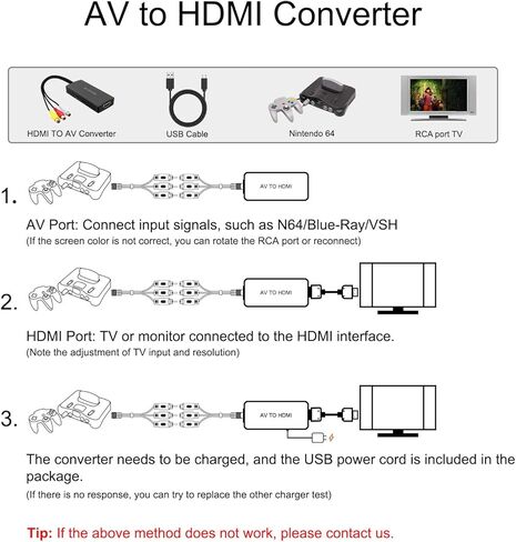 LVY RCA to HDMI Converter AV to HDMI Adapter Composite/CVBS to HDMI Video Audio Converter, Widely Compatible with Various RCA Equipment for N64, PS2, PC, Laptop, VHS, VCR, Camera DV ect. in Saudi Arabia