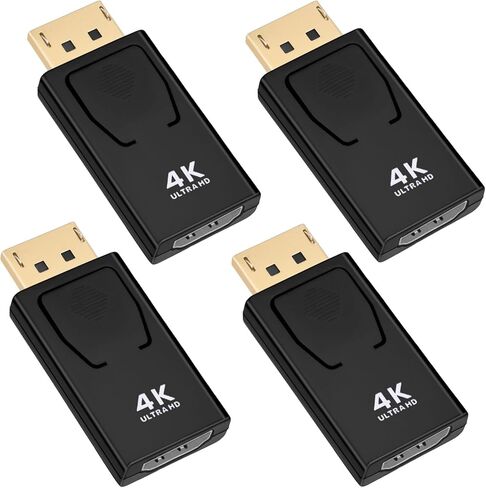 4K DisplayPort to HDMI Converter, 4-Pack Gold Plated DP Male to HDMI Female Adapter Connector, Uni-Directional Adapter Supports 4K UHD 3840x2160@30Hz, for Laptop PC Monitor TV Projector in Saudi Arabia