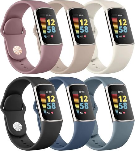 6 Pack for Fitbit Charge 6 Bands/Fitbit Charge 5 Band Women Men, Soft Silicone Waterproof Adjustable Sport Replacement Wristband Strap Compatible with Fitbit Charge 6 / Charge 5 Fitness Trackesr in Saudi Arabia