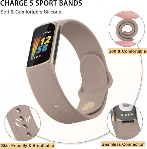 6 Pack for Fitbit Charge 6 Bands/Fitbit Charge 5 Band Women Men, Soft Silicone Waterproof Adjustable Sport Replacement Wristband Strap Compatible with Fitbit Charge 6 / Charge 5 Fitness Trackesr in Saudi Arabia