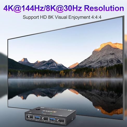 KCEVE KVM Switch 1 Monitor 2 Computers Displayport، USB 3.0 KVM Switch Displayport لـ 2 كمبيوتر مشاركة شاشة واحدة و4 أجهزة USB، 4K@144 هرتز، مع جهاز تحكم سلكي (4K DP 2 في 1 خارج KVM) in Kuwait