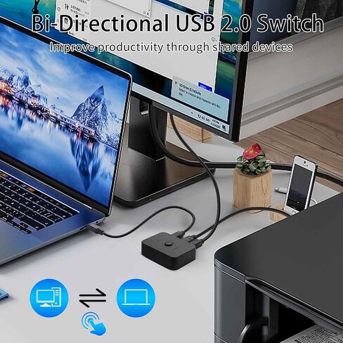 YAODHAOD USB 2.0 مفتاح مشاركة الطابعة 2 في 1 محول يدوي، مفتاح USB 2 جهاز كمبيوتر يشارك جهاز واحد للطابعة مع ضوء LED، مثالي لمشاركة لوحة المفاتيح والماوس ولوحة المفاتيح والماسح الضوئي للمكتب المنزلي in Saudi Arabia
