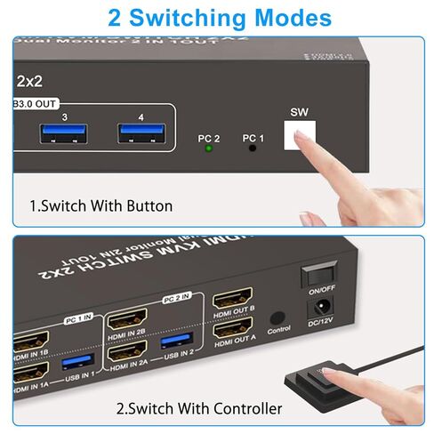 Dual Monitor KVM Switch 2 Monitors 2 Computers, HDMI 4K 60Hz HDMI USB3.0 KVM Switcher 2 in 2 Out with 4 USB Ports to Share Mouse Keyboard Printer and More in Saudi Arabia