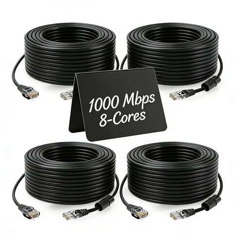 كابل إيثرنت Cat5e بطول 100 قدم، كابل PoE بطول 100 قدم مع وصلة RJ45 ذكر إلى أنثى ومقاومة للماء، كابل شبكة LAN عالي السرعة 1 جيجابت في الثانية متوافق مع Cat5 - كاميرا IP داخلية، جهاز توجيه - أسود (4 عبوات) in Kuwait