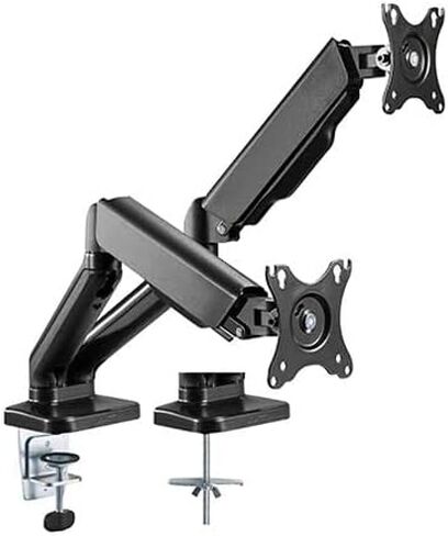 Black Dual Gas Spring Monitor Arm with clamp for 17" to 32" Screen Size in Saudi Arabia
