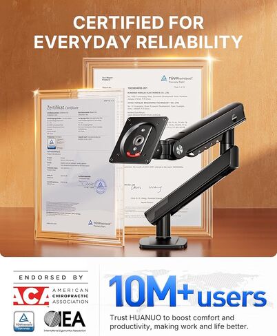 HUANUO FlowLift™ Pro Monitor Arm for 13–32" Screens, MechaSpring™ Monitor Mount, Fully-Adjustable Monitor Stand with Tilt/Swivel/Rotation, Tool-Free VESA Mount, C-Clamp/Grommet Base, Max Load 19.8 lbs in Saudi Arabia