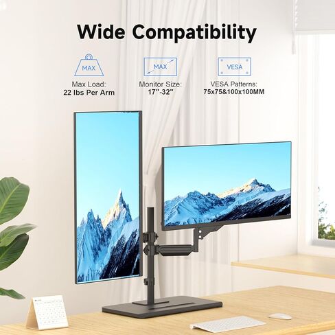 suptek Freestanding Dual Monitor Mount for 2 Screens up to 32 inches,Taller Monitor Stand Hold 22lbs,Dual Monitor Arm Desk Mount with Base(ML8022C) in Saudi Arabia