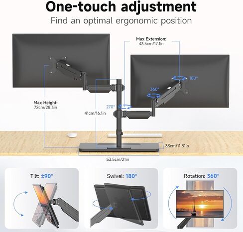 suptek Freestanding Dual Monitor Mount for 2 Screens up to 32 inches,Taller Monitor Stand Hold 22lbs,Dual Monitor Arm Desk Mount with Base(ML8022C) in Saudi Arabia