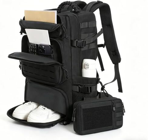 35L Tactical Backpack with Shoe Compartment & Molle Admin Pouch Combo – 1000D Water Resistant Military Backpack for Laptop 15.6" + Laser Cut EDC Tool Organizer Bag – Outdoor Hiking Gym Assault in Saudi Arabia