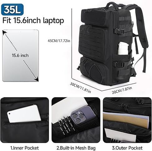 35L Tactical Backpack with Shoe Compartment & Molle Admin Pouch Combo – 1000D Water Resistant Military Backpack for Laptop 15.6" + Laser Cut EDC Tool Organizer Bag – Outdoor Hiking Gym Assault in Saudi Arabia