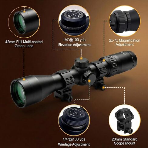 Persei 2-7x42 طويل العين الإغاثة بندقية الكشفية نطاق 30 مللي متر أنبوب Rangefinder شبكاني يناسب Mosin Nagant 1891/30 M39 in Kuwait