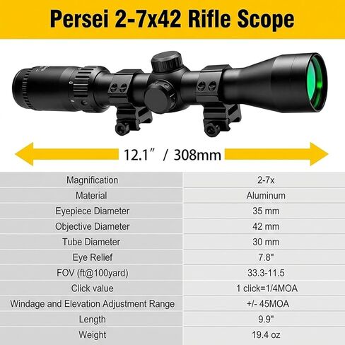 Persei 2-7x42 طويل العين الإغاثة بندقية الكشفية نطاق 30 مللي متر أنبوب Rangefinder شبكاني يناسب Mosin Nagant 1891/30 M39 in Kuwait