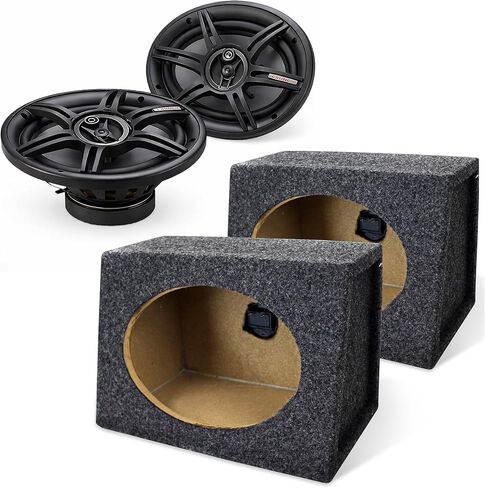 Crunch 400W 6x9 3 Way Coaxial Speakers, 1 Pair Bundled with QPower 2 Pack Angled Style 6x9 Car Speaker Box Enclosure - Audio Equipment for Vehicles in Saudi Arabia