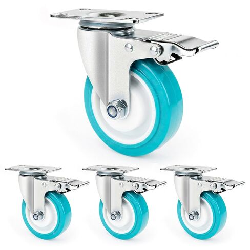 4 Inch Heavy Duty Casters Set of 4, 360° Swivel Wheels with Dual-Lock Safety Brake, 550 Lbs Per Caster, Green TPR Silent Rubber Wheels for Workbench, Trolley, Cabinet, with Mounting Hardware in Saudi Arabia