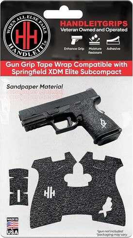 Handleitgrips Grip Tape Compatible with Springfield XDM Elite Subcompact 10mm / 45 ACP - Black Sandpaper Grip Tape, Easy Installation, Parts & Accessories, Veteran Owned, Made in USA in Saudi Arabia