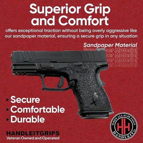 Handleitgrips Grip Tape Compatible with Springfield XDM Elite Subcompact 10mm / 45 ACP - Black Sandpaper Grip Tape, Easy Installation, Parts & Accessories, Veteran Owned, Made in USA in Saudi Arabia