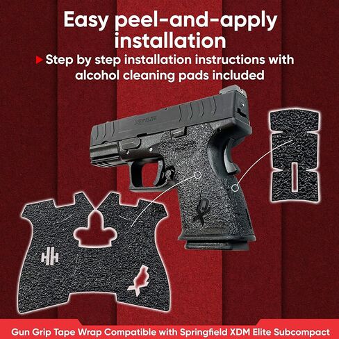 Handleitgrips Grip Tape Compatible with Springfield XDM Elite Subcompact 10mm / 45 ACP - Black Sandpaper Grip Tape, Easy Installation, Parts & Accessories, Veteran Owned, Made in USA in Saudi Arabia