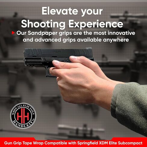 Handleitgrips Grip Tape Compatible with Springfield XDM Elite Subcompact 10mm / 45 ACP - Black Sandpaper Grip Tape, Easy Installation, Parts & Accessories, Veteran Owned, Made in USA in Saudi Arabia