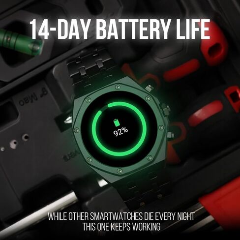 ساعة ALPHAGEAR Chief الذكية لهواتف iPhone وAndroid، ساعة ذكية هجينة (الرد/إجراء مكالمة)، متتبع الصحة مع شاشة AMOLED مقاس 1.43 بوصة، بطارية تدوم من 10 إلى 14 يومًا، شهادة IP67 (رمادي داكن) in Kuwait