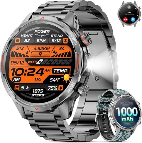 Smart Watches for Men(Answer/Make Calls), 1.7" HD Military Smartwatch with 100-Day Battery, Compass, Flashlight, 24/7 Heart Rate, SpO2 Monitor, Sleep Tracker, 110+Sports Smartwatch for Android iOS in Saudi Arabia