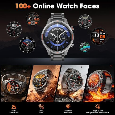 Smart Watches for Men(Answer/Make Calls), 1.7" HD Military Smartwatch with 100-Day Battery, Compass, Flashlight, 24/7 Heart Rate, SpO2 Monitor, Sleep Tracker, 110+Sports Smartwatch for Android iOS in Saudi Arabia