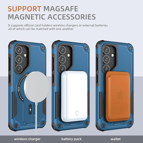 حافظة لهاتف Samsung Galaxy S24 / حافظة S25 [متوافقة مع MagSafe] [مع قطعتين من واقي الشاشة الزجاجي لفتح بصمة الإصبع] [مدمج في حامل غير مرئي] غطاء هاتف واقٍ مقاوم للصدمات مقاس 6.2 بوصة (أزرق غامق) in Saudi Arabia