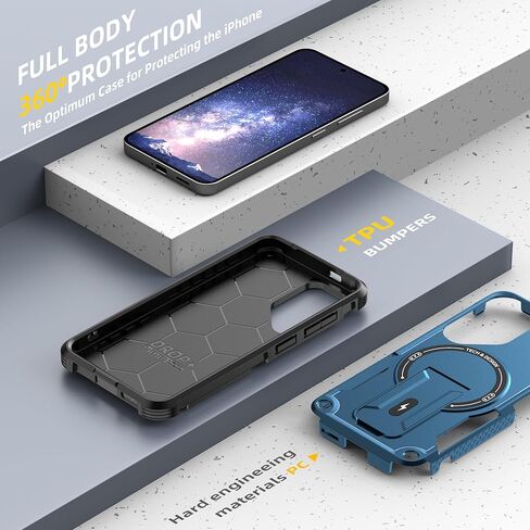 حافظة لهاتف Samsung Galaxy S24 / حافظة S25 [متوافقة مع MagSafe] [مع قطعتين من واقي الشاشة الزجاجي لفتح بصمة الإصبع] [مدمج في حامل غير مرئي] غطاء هاتف واقٍ مقاوم للصدمات مقاس 6.2 بوصة (أزرق غامق) in Saudi Arabia