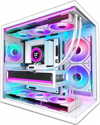 H3 HYXN ATX PC Case - Pre-Installed with 3 ARGB Fans - Compact Dual Cavity Mid-Tower PC Gaming Case - with Type-C 3.2-360mm Radiator Support, Black in Saudi Arabia