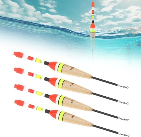 4pcs Fishing Bobbers Floats, Balsa Wood Body Spring Fishing Floats and Bobbers, Oval High Sensitive for Crappie Bluegill Trout Bass Catfish in Saudi Arabia
