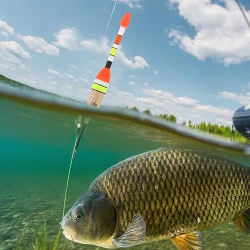 4pcs Fishing Bobbers Floats, Balsa Wood Body Spring Fishing Floats and Bobbers, Oval High Sensitive for Crappie Bluegill Trout Bass Catfish in Saudi Arabia