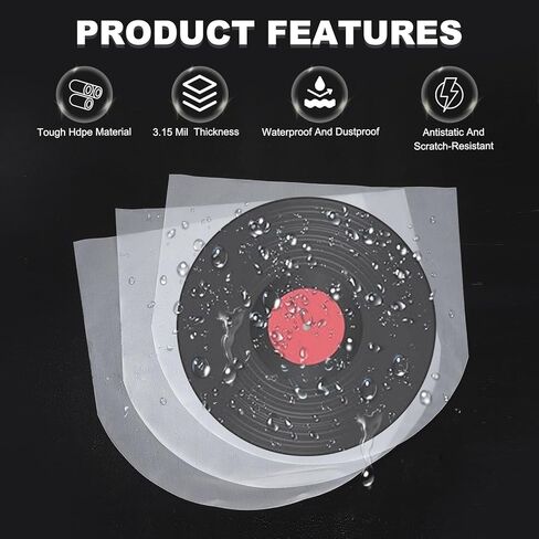 MECCANIXITY 12"x12" Vinyl Record Inner Sleeves, 50 Pcs 3 Mil Anti-Static Clear Plastic Record Covers Round Durable Disc Sleeves for LP Albums Storage Collection Protection in Saudi Arabia