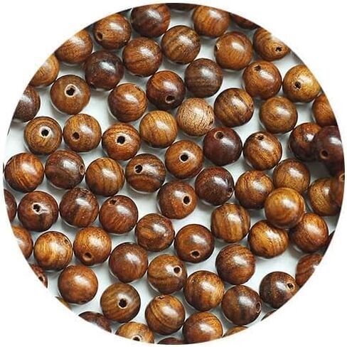 خرز مستدير من خشب الورد الطبيعي من HERZWILD، خرز مستدير من الخشب الطبيعي البني وجوز الهند، خرز دائري مصقول يدويًا، خرز صلاة مالا لصنع المجوهرات بنفسك (R-8 مم) in Kuwait