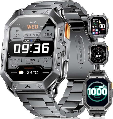 TX1 Military Smart Watch for Men, 1000mAh 80 Days Long Battery, 2.13'' AMOLED Smartwatch, 100+ Sport Mode/IP68 Waterproof Fitness Tracker, Rugged Smart Watch for Android iOS Compatible in Saudi Arabia