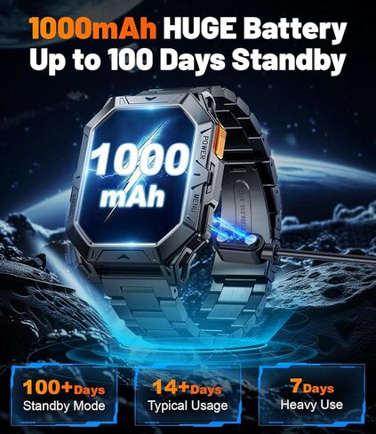 TX1 Military Smart Watch for Men, 1000mAh 80 Days Long Battery, 2.13'' AMOLED Smartwatch, 100+ Sport Mode/IP68 Waterproof Fitness Tracker, Rugged Smart Watch for Android iOS Compatible in Saudi Arabia