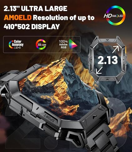 TX1 Military Smart Watch for Men, 1000mAh 80 Days Long Battery, 2.13'' AMOLED Smartwatch, 100+ Sport Mode/IP68 Waterproof Fitness Tracker, Rugged Smart Watch for Android iOS Compatible in Saudi Arabia