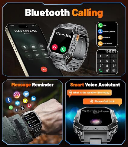 TX1 Military Smart Watch for Men, 1000mAh 80 Days Long Battery, 2.13'' AMOLED Smartwatch, 100+ Sport Mode/IP68 Waterproof Fitness Tracker, Rugged Smart Watch for Android iOS Compatible in Saudi Arabia