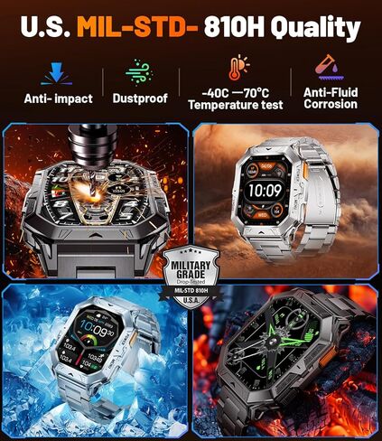 TX1 Military Smart Watch for Men, 1000mAh 80 Days Long Battery, 2.13'' AMOLED Smartwatch, 100+ Sport Mode/IP68 Waterproof Fitness Tracker, Rugged Smart Watch for Android iOS Compatible in Saudi Arabia
