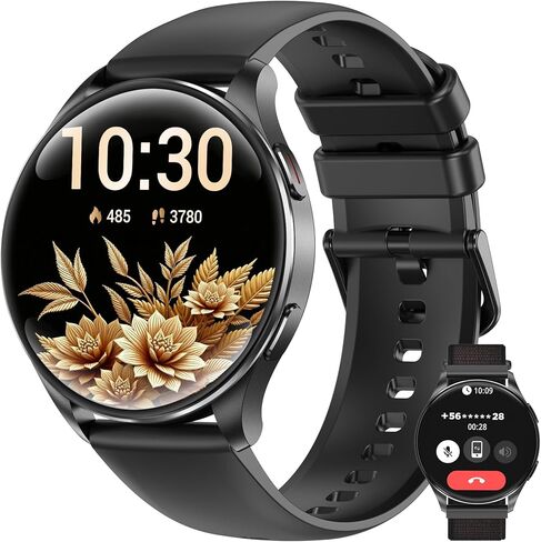 ساعة ذكية IOWODO للنساء والرجال، شاشة AMOLED فائقة الوضوح 1.43 بوصة لتتبع اللياقة البدنية مع مراقب معدل ضربات القلب/النوم، 21 لغة، الرد/إجراء المكالمات، ساعة ذكية مقاومة للماء لأجهزة Android وiPhone (حزامين) in Kuwait
