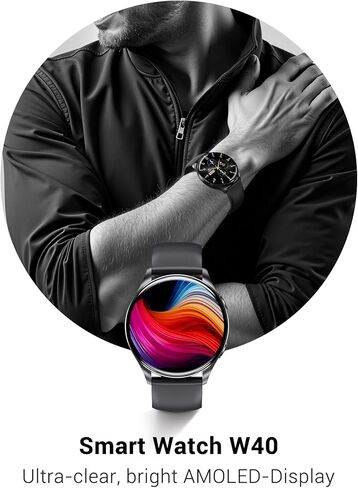 ساعة ذكية IOWODO للنساء والرجال، شاشة AMOLED فائقة الوضوح 1.43 بوصة لتتبع اللياقة البدنية مع مراقب معدل ضربات القلب/النوم، 21 لغة، الرد/إجراء المكالمات، ساعة ذكية مقاومة للماء لأجهزة Android وiPhone (حزامين) in Kuwait