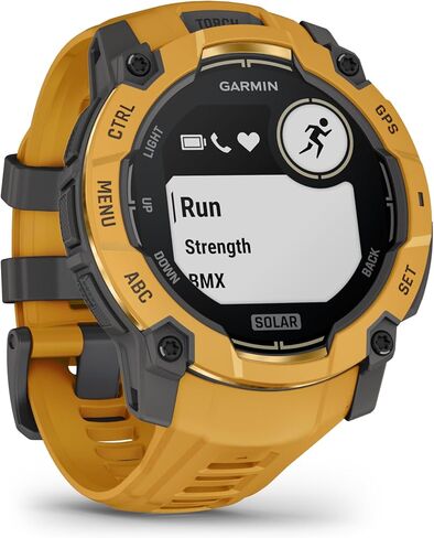 Garmin Instinct® 3 - 50 مم، ساعة ذكية تعمل بالطاقة الشمسية ونظام تحديد المواقع العالمي (GPS) خارجي متين، مصباح يدوي مدمج، إصدار محدود من مجموعة Alpine Rush Collection، Sunburst مع شريط Sunburst/رمادي in Saudi Arabia