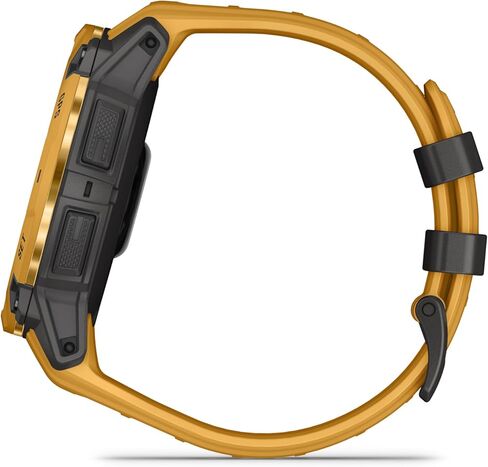 Garmin Instinct® 3 - 50 مم، ساعة ذكية تعمل بالطاقة الشمسية ونظام تحديد المواقع العالمي (GPS) خارجي متين، مصباح يدوي مدمج، إصدار محدود من مجموعة Alpine Rush Collection، Sunburst مع شريط Sunburst/رمادي in Saudi Arabia