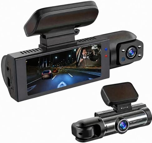 Dash Cam Front and Inside, Dual Car Camera with IR Night Vision, G-Sensor, Loop Recording, Parking Mode, Wide Angle Lens, 3.16 Inch Screen, Easy Setup for Cars in Saudi Arabia
