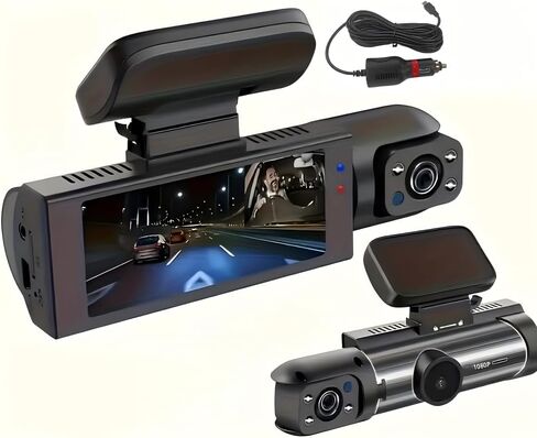 1 Set 1080P Dual Camera Dash Cam for Cars, Front and Inside, IR Night Vision Loop Recording Wide Angle Car DVR Camera with IPS Screen Dual Lens Car Dashboard Video Cam As a Gift, Without Battery in Saudi Arabia