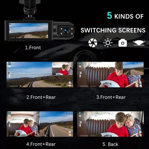 1 Set 1080P Dual Camera Dash Cam for Cars, Front and Inside, IR Night Vision Loop Recording Wide Angle Car DVR Camera with IPS Screen Dual Lens Car Dashboard Video Cam As a Gift, Without Battery in Saudi Arabia