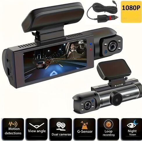 1 Set 1080P Dual Camera Dash Cam for Cars, Front and Inside, IR Night Vision Loop Recording Wide Angle Car DVR Camera with IPS Screen Dual Lens Car Dashboard Video Cam As a Gift, Without Battery in Saudi Arabia