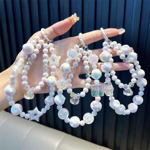 Beaded Camera Wrist Strap, Cute Phone Charms Strap, Pearl Bracelet Wrist Strap, Phone Keychain Decoration for Wallet in Saudi Arabia