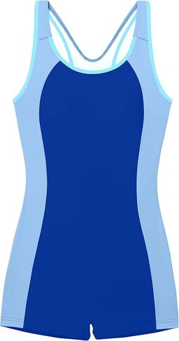 Girls One Piece Boyleg Swimsuit Color Block Athletic Bathing Suit Quick Dry Protection Crossback Swimwear for Kids in Saudi Arabia