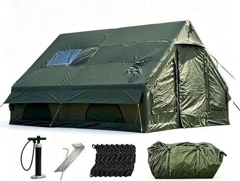 Inflatable Tent with Panoramic Skylight, 8-10 Person 4 Season Waterproof Oxford Blow Up Tent for Family Camping, PVC Air Beam Instant Setup with Dual-Room & Mesh Window, Includes Pump, Stakes in Saudi Arabia